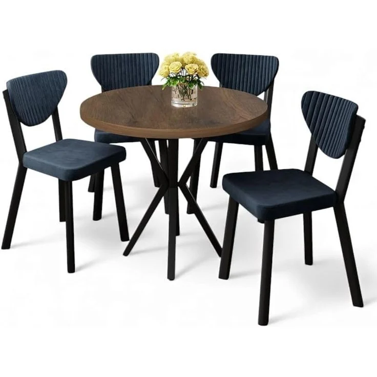 Modernes 5-teiliges Esszimmer-Set mit Tisch und Stühlen, Barock & Anthrazit, 100% melaminbeschichtet, Metallbeine, stilvoll & langlebig – Bild 1