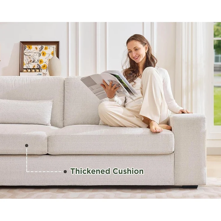 Sofa 3-Sitzer 220 cm beige Chenille 59 cm Sitztiefe breite Armlehnen – Bild 5