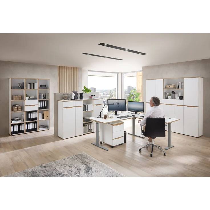 Eckschreibtisch >Memphis< höhenverstellbar, weiß / Artisan / silber - 185x64/129x177 (BxHxT) – Bild 6