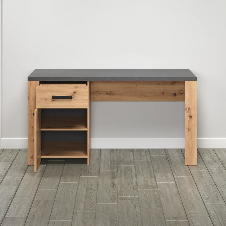 trendteam smart living - Follow - Schreibtisch - Eiche/Anthrazit - Computertisch mit 2 Fächern - (BxHxT) 145 x 76 x 70 cm - Vollauszug Schublade – Bild 8