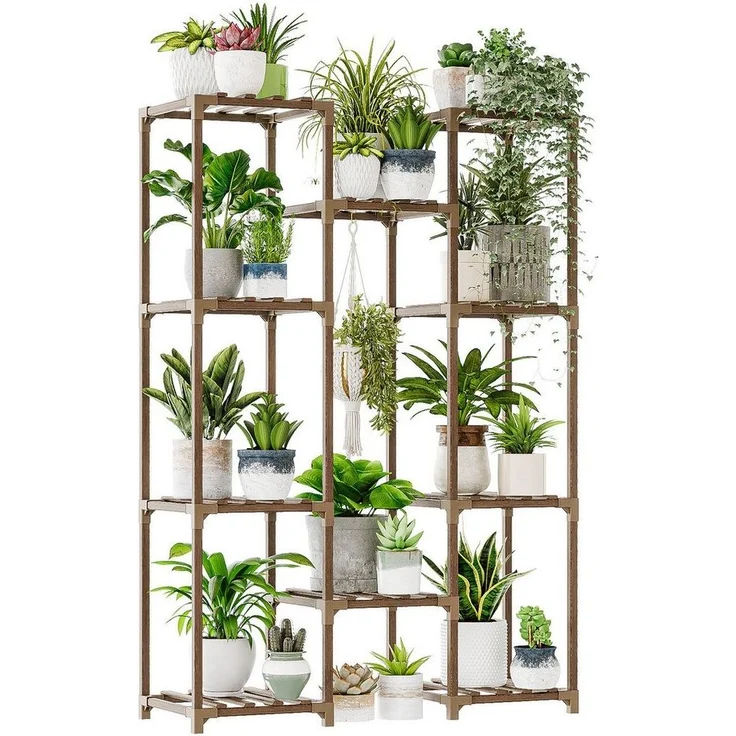 Bamworld Blumenständer Pflanzenständer Hoher Pflanzenstufen Pflanzenregal (1 St), Mehrstufiges Blumenregal für Außen (Terrasse/Balkon/Garten) – Bild 5