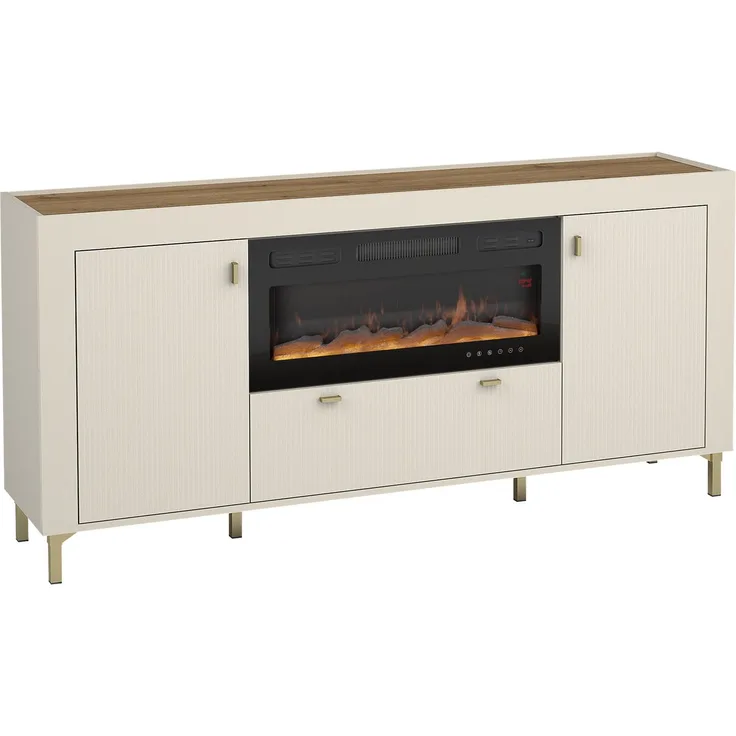 Kommode Mossa 2D1S MO07 mit Kamin (Farbe: Cashmere / Cashmere + Eiche Whisky)