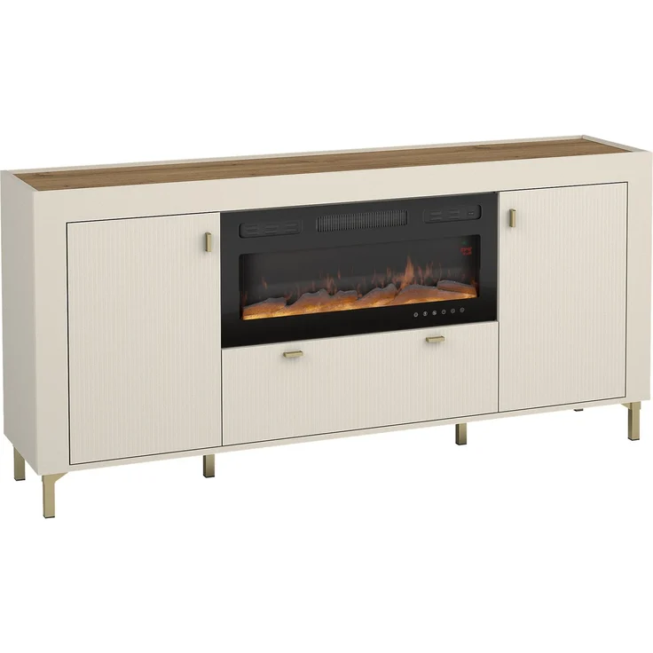 Kommode Mossa 2D1S MO07 mit Kamin (Farbe: Cashmere / Cashmere + Eiche Whisky) – Bild 1