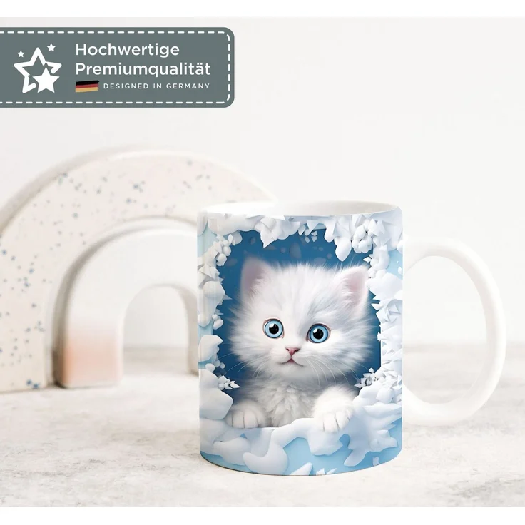 MoonWorks Tasse Tasse Weihnachten 3D Illusion Katze Schneemann Weihnachtsmann, Keramik – Bild 3