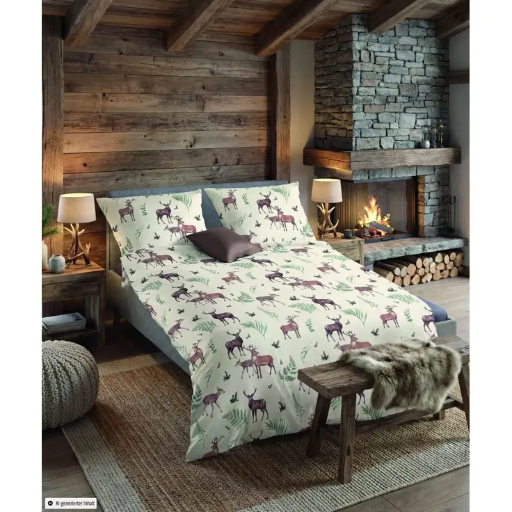 Fleuresse Aspen Biber Bettwäsche 135x200 Hirsch Blätter creme braun 435137-07