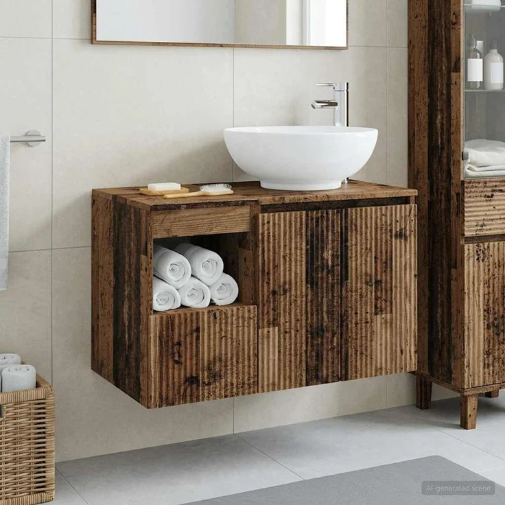 vidaXL Badezimmerschrank-Set 2 stk. Altholz 79,5 x 44,5 x 80 cm 3404092 – Bild 1