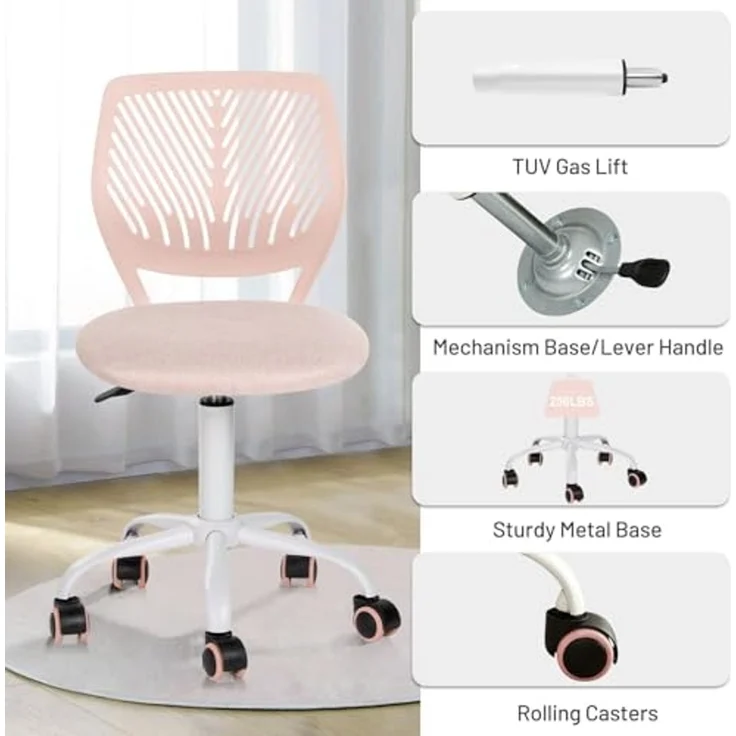 FurnitureR Kinder Schreibtischstuhl, höhenverstellbarer Drehstuhl mit kleinem Loch Rückenlehne Design, geeignet für Kinderzimmer oder Arbeitszimmer, Molandi Pink – Bild 6