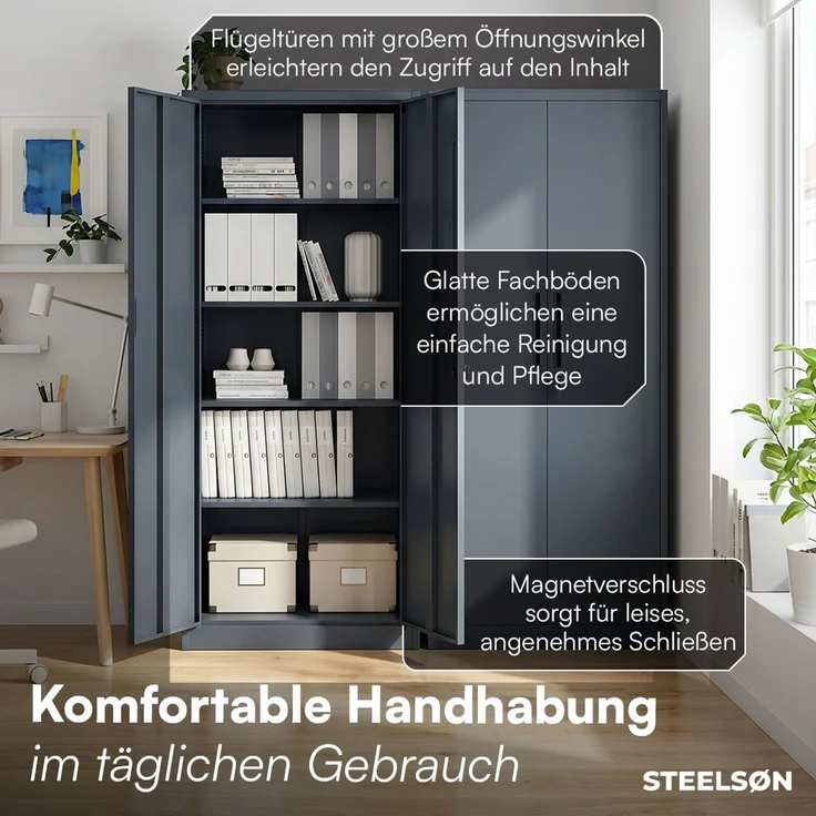 STEELSØN 'Regulus' Aktenschrank, Metall, anthrazit, 175x40x80 cm, abschließbar, Metallschrank mit 5 Fächern, geeignet als Werkzeugschrank – Bild 7