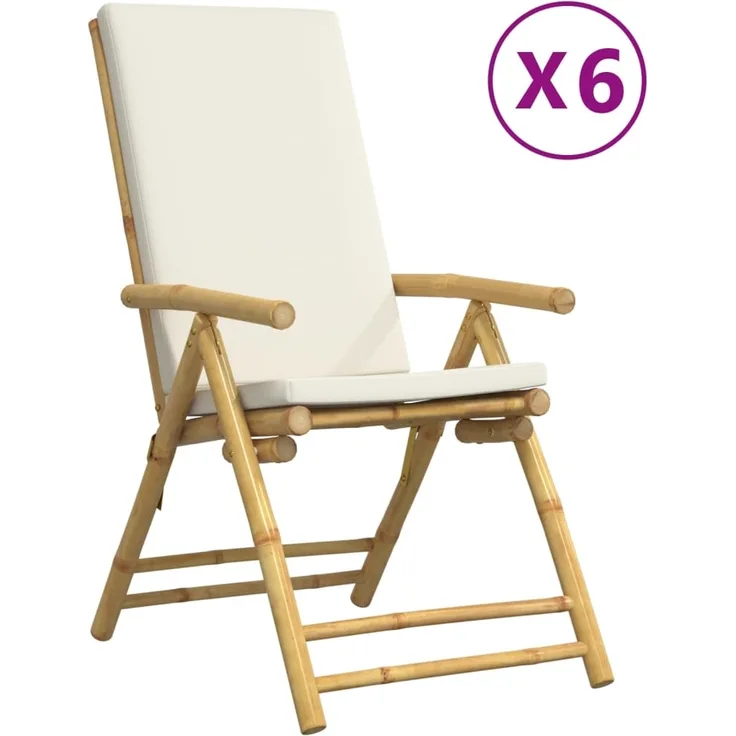 vidaXL Gartenstühle 6 Stk. Verstellbar Klappbar mit Kissen Bambus 3208928
