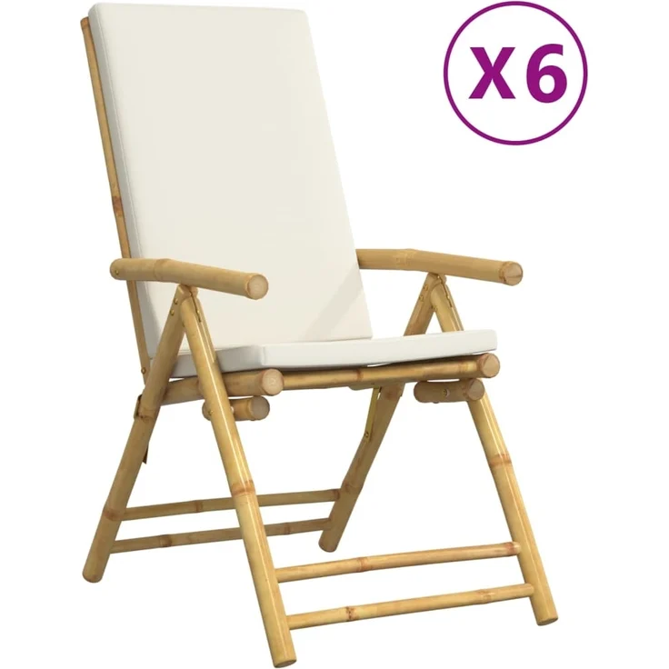vidaXL Gartenstühle 6 Stk. Verstellbar Klappbar mit Kissen Bambus 3208928 – Bild 1