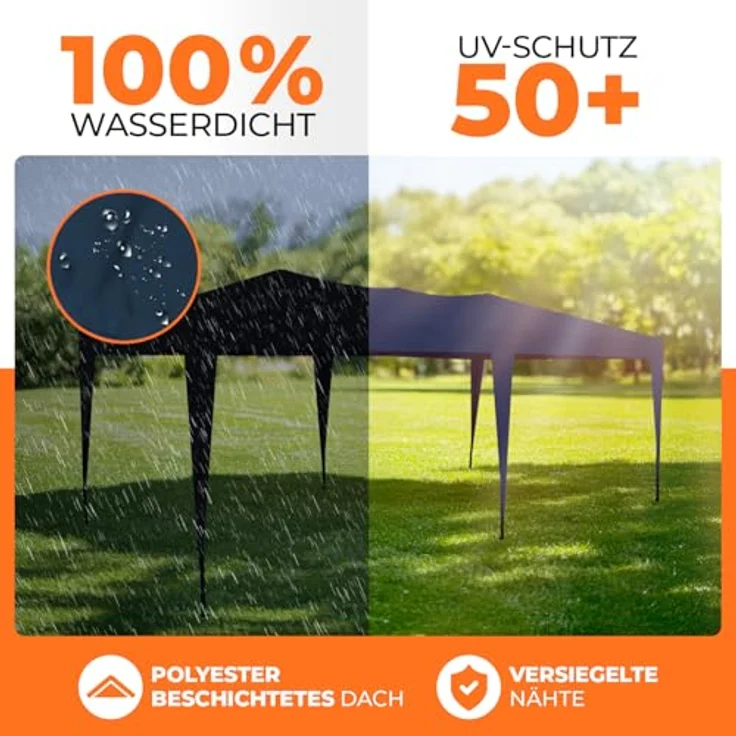 Kronenburg Faltpavillon wasserdicht Pavillon, Gartenzelt, 3x6 m - mit UV Schutz 50+, Blau – Bild 4