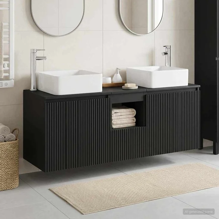 vidaXL Badezimmerschrank-Set 3 stk. Schwarz 129 x 41 x 80 cm 3405638 – Bild 1