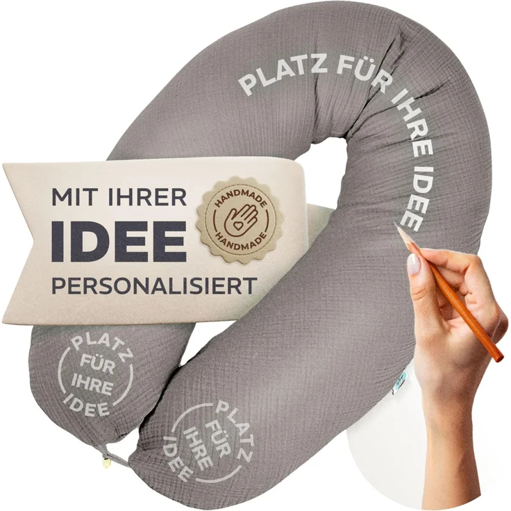 sei Design XXL Stillkissen Seitenschläferkissen - Musselin-Bezug personalisiert mit Namen Geburtsdatum: personalisierte Geschenke zum Geburt Baby Geschenk für Junge & Mädchen
