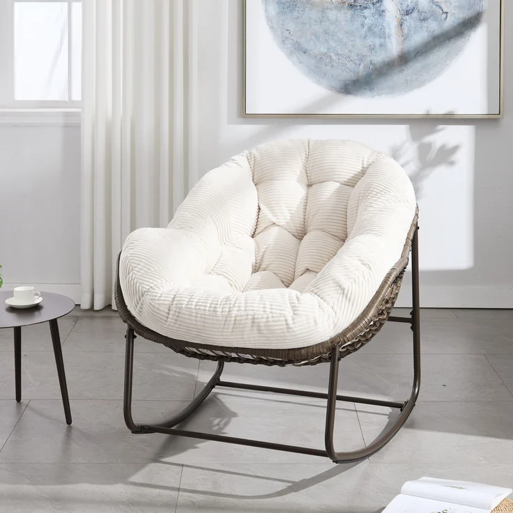 Schaukelstuhl 78x106x90 cm, weiß, handgewebtes synthetisches Rattan, Stahlrahmen, 1 Stück – Bild 3