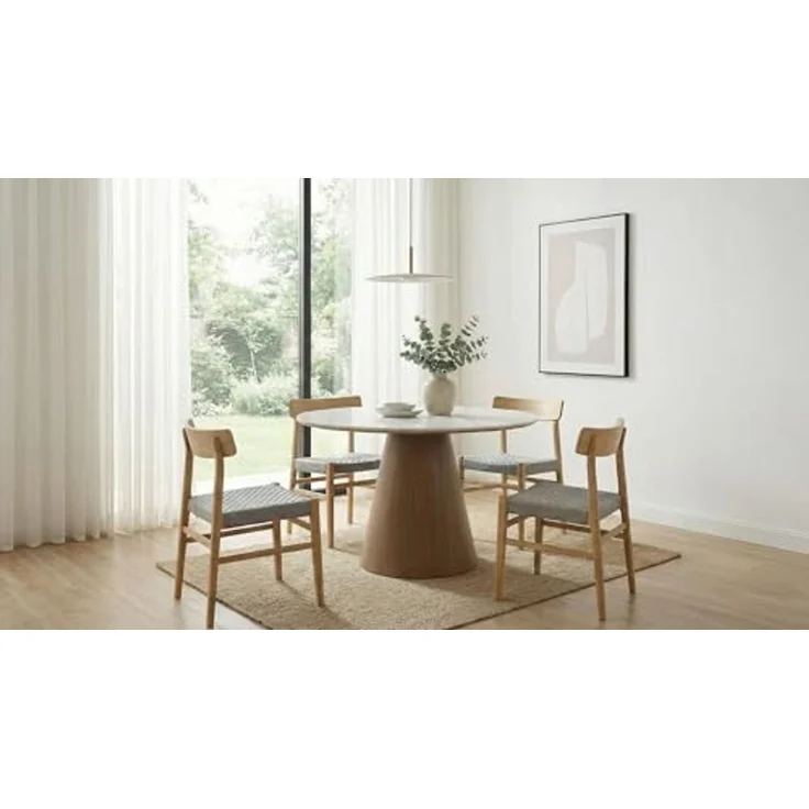 Esstisch rund 120cm mit weißer Sinterstein Tischplatte in Marmor Optik - Esszimmertisch Küchentisch für 6 Personen modern - Design Tisch Metallgestell Walnuss-Optik Esszimmer Küche – Bild 4