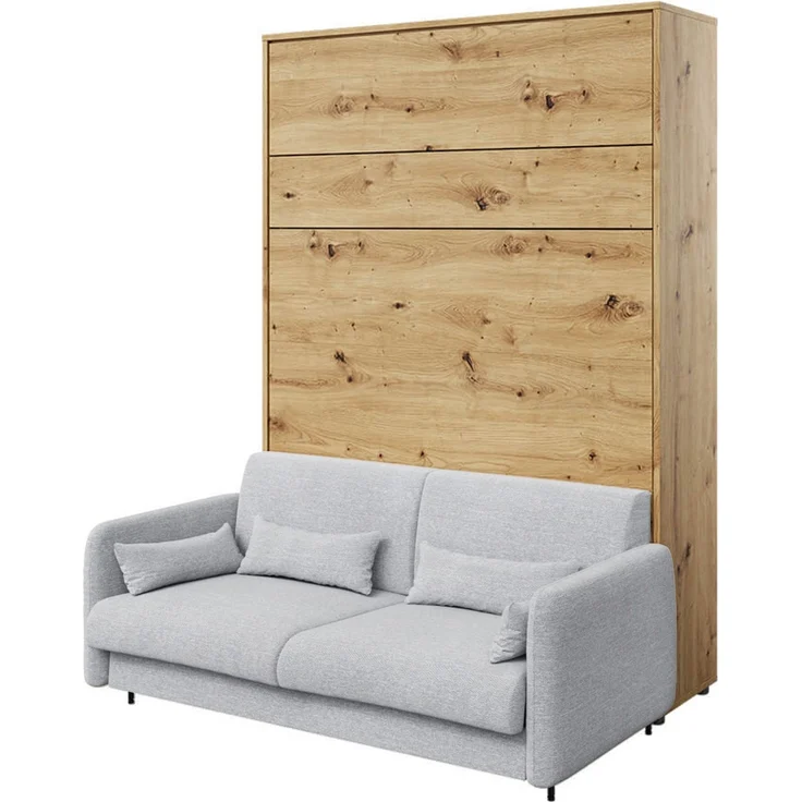MEBLINI Schrankbett BC-12 - 160x200cm Vertikal - Artisan Eiche/Grau mit Matratze - mit Sofa - Wandbett mit Lattenrost - Klappbett mit Schrank - Wandklappbett - Murphy Bed – Bild 1