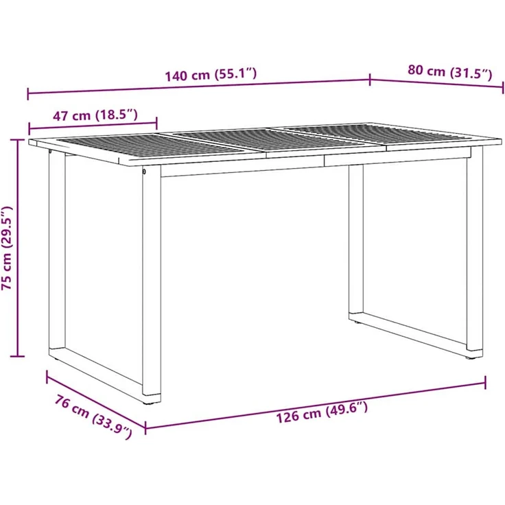 vidaXL Gartentisch Grau 140 x 80 x 75 cm Massivholz Akazie 4010594 – Bild 10
