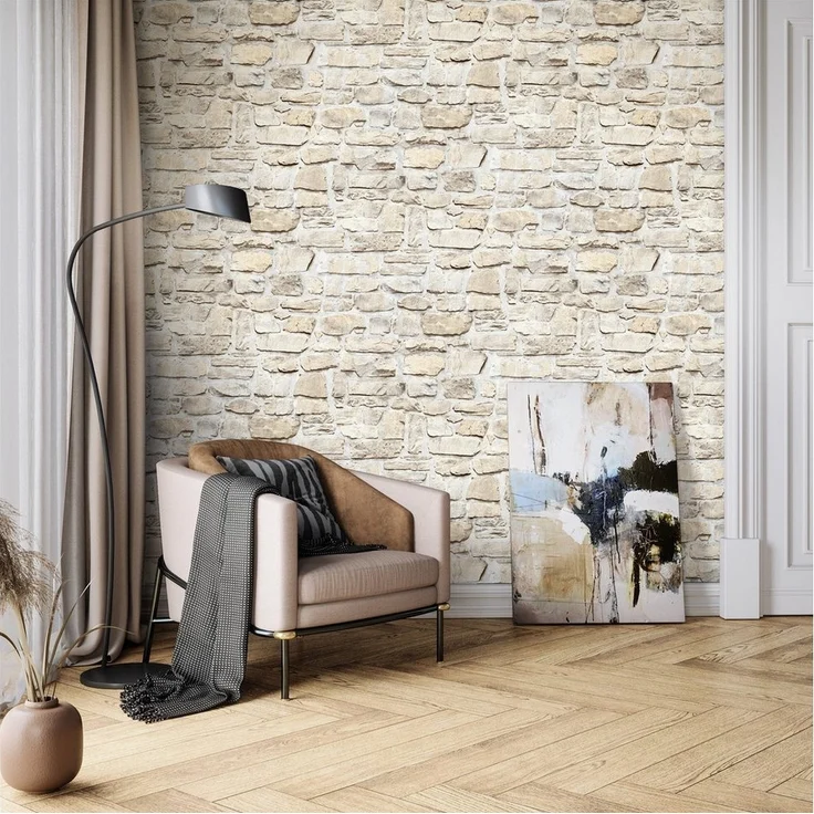 Newroom Vliestapete, Creme Tapete Modern Stein - Steintapete Steinoptik Beige Weiß 3D Optik Industrial Ziegelstein Klinker für Wohnzimmer Schlafzimmer Küche, Steintapete, Steinoptik – Bild 3