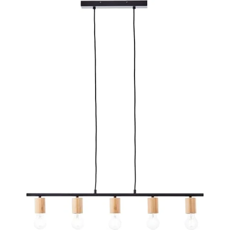BRILLIANT Kerry Pendelleuchte 5-flammig, Höhenverstellbar, schwarz/holz, dimmbar, variabel mit dekorativem Textilkabel – Bild 7