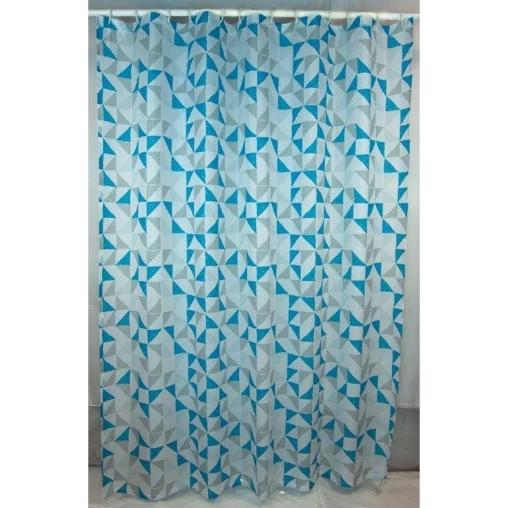 Cotexsa by MSV Premium Anti-Schimmel Textil Duschvorhang - Anti-Bakteriell, waschbar, 100% wasserdicht, mit 12 Duschvorhangringen - Polyester, „Calendo“ Weiß Blau 180x200cm – Made in Spain – Bild 2