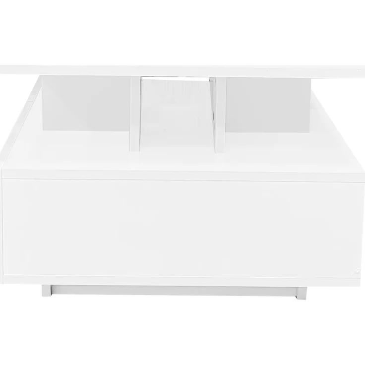 Couchtisch 90×55×41 cm Hochglanz Weiß mit LED-Beleuchtung, moderner Wohnzimmertisch mit 2 Schubladen, offenem Fach – Bild 10