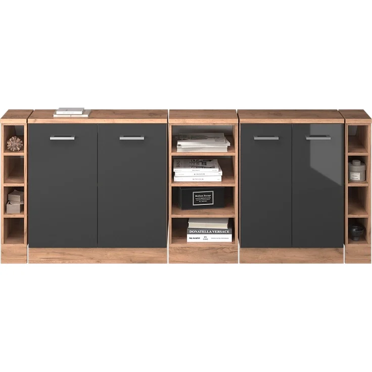 Küchenschrank für Dachschrägen R-Line Anthrazit Hochglanz 210 cm 5er Set Schrankkorpuss 60 cm Tiefe Vicco – Bild 5