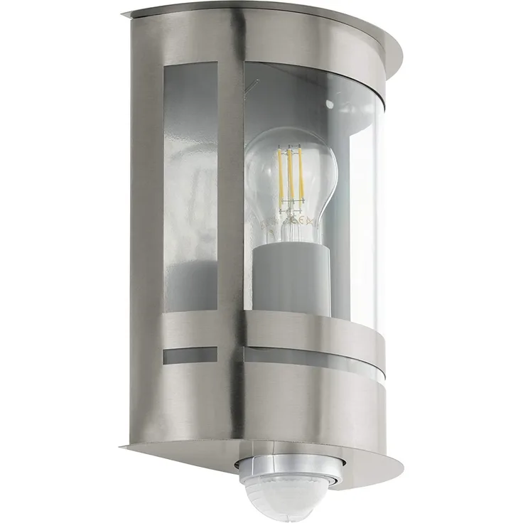 Eglo 97284 Outdoor Wandleuchte TRIBANO edelstahl transparent L:20cm H:26cm T:10cm mit Tag/Nachtsensor IP44
