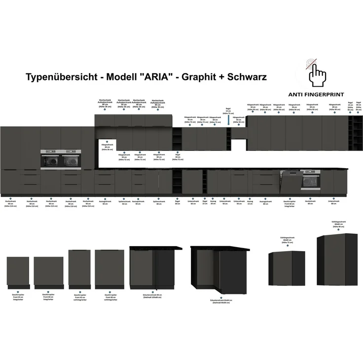 Winkelküche ARIA K-BL ECKE 1 - 215 x 220 + 120 cm Anti Fingerprint Küchenzeile Küchenblock Singleküche Einbauküche Küche Eckküche – Bild 13