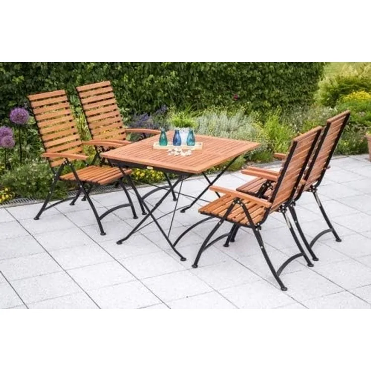 Merxx Gartenmöbelset Schlossgarten 5tlg. Flachstahl mit Eukalyptusbelattung schwarz, natur 20363