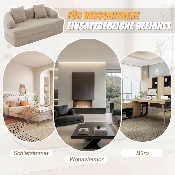 ZUBALIYA Schlafsofa 84x65 cm, mit LED - Beleuchtung, mit Chenille - Bezug, modular aufgebaut, mit Schaumstoffpolsterung – Bild 5