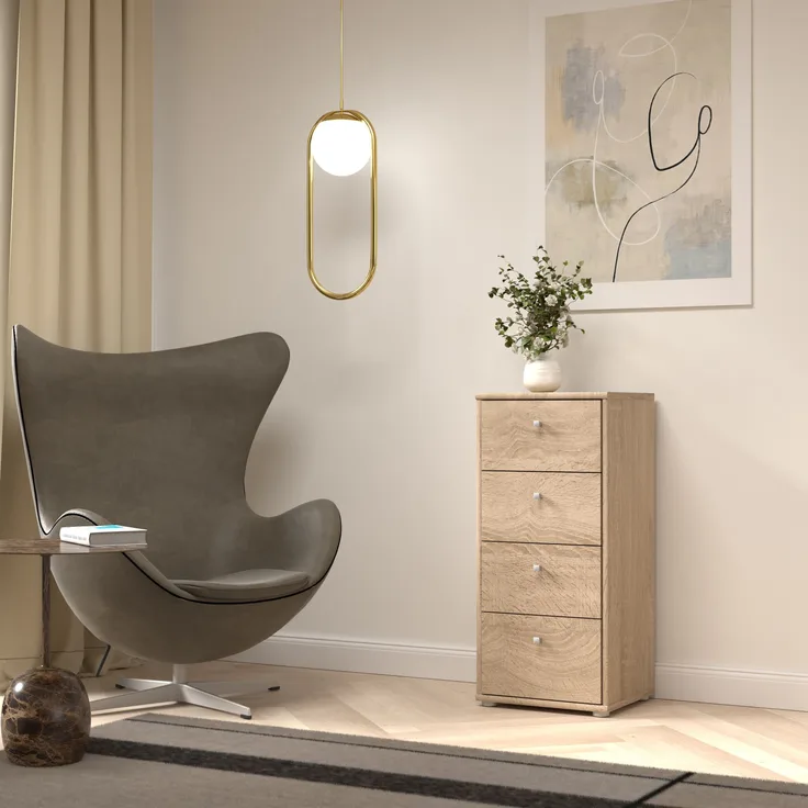 FORTE Tempra2 Kommode, Holzwerkstoff, Beige, 38,6 x 85,5 x 34,8 cm