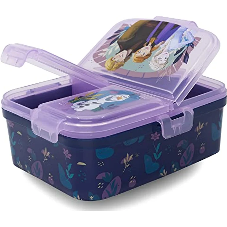 Lunchbox für Kinder mit 4 Fächern aus Kunststoff verschiedene Motive die Eiskönigin – Bild 4
