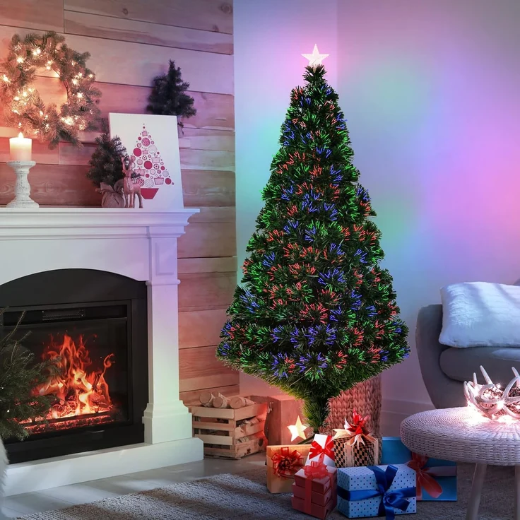 HOMCOM Künstlicher Weihnachtsbaum Weihnachtsbaum, Christbaum, Tannenbaum LED Lichtfaser Baum, Grün, 150 cm – Bild 2