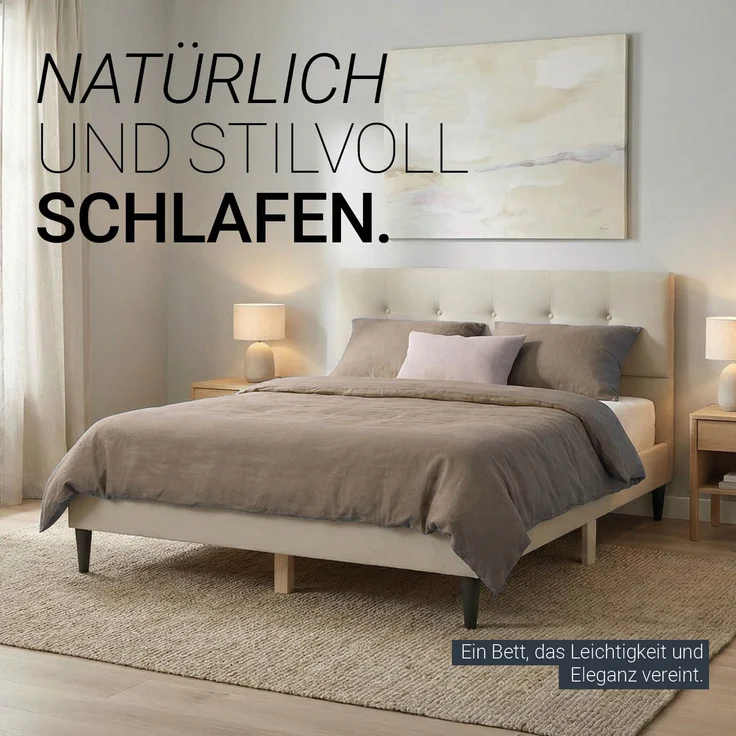 Polsterbett 140x200 cm Beige Doppelbett mit Lattenrost Stoffbett Bett Bettgestell – Bild 7