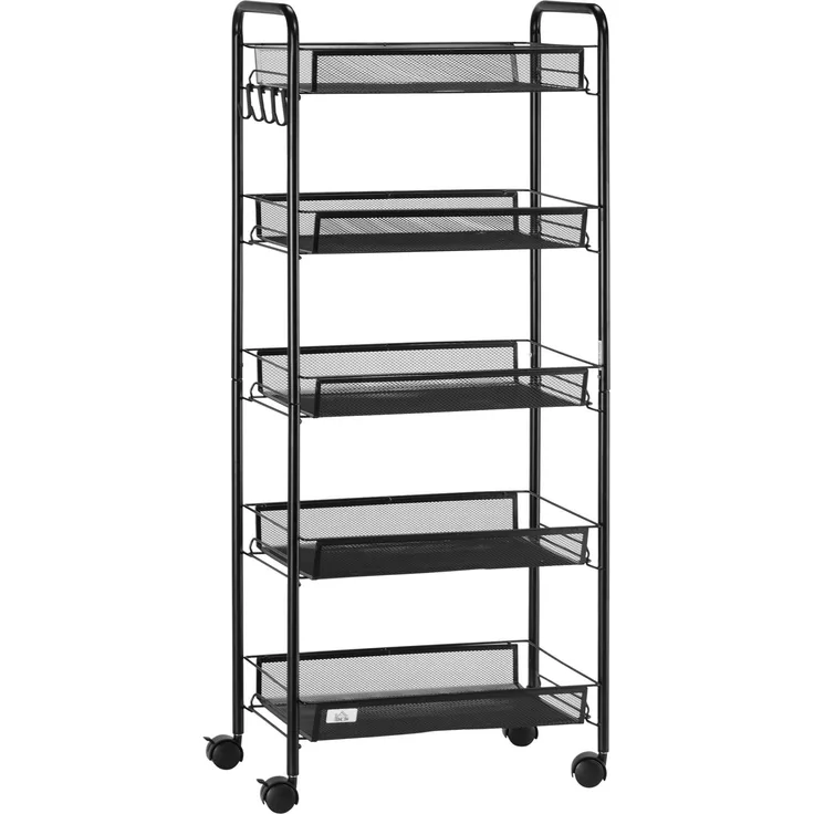 HOMCOM Servierwagen, Stahl, Schwarz, 45L x 26,5B x 106H cm
