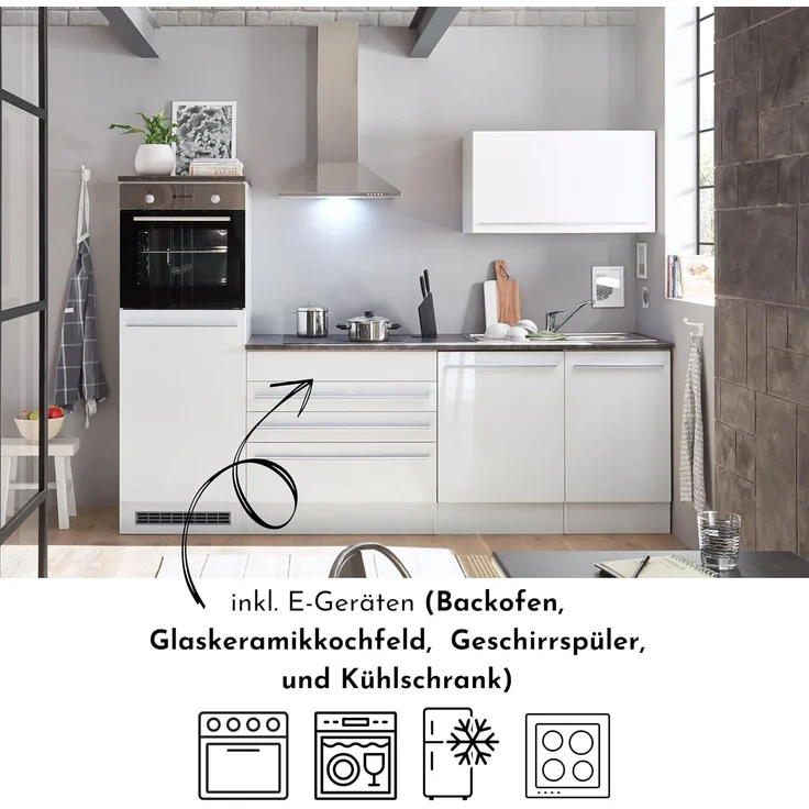 Bega BBK Küchenblock mit E-Geräten JAZZ 6 - Küche in Weiß Hochglanz-Stone dark – Bild 4