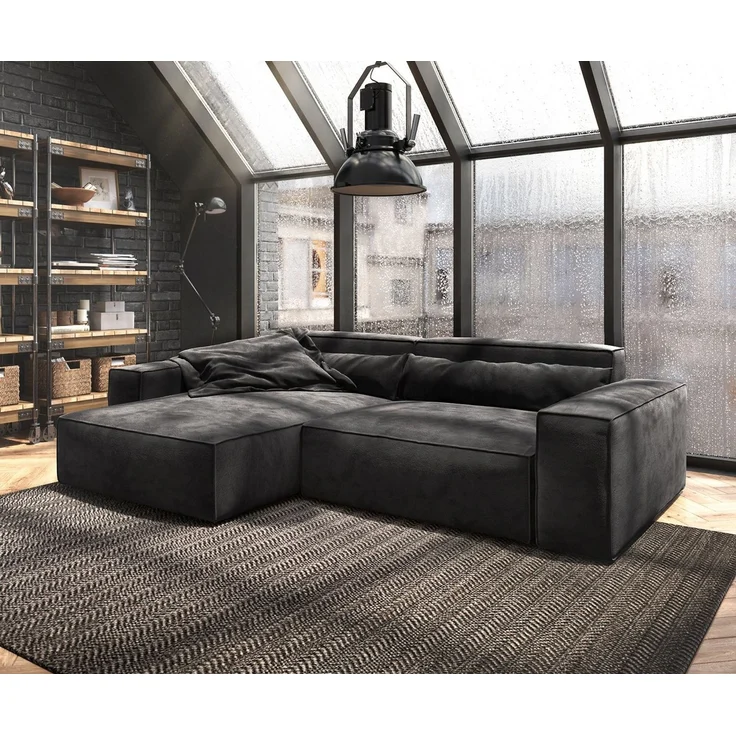 DELIFE Ecksofa Sirpio, Mikrofaser Schwarz 230x155 cm Recamiere variabel – Bild 5