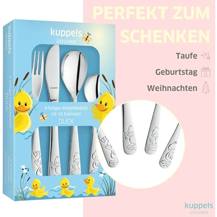 Kuppels DUCK Kinderbesteck Set 4-teilig hochglanzpoliert – Bild 7