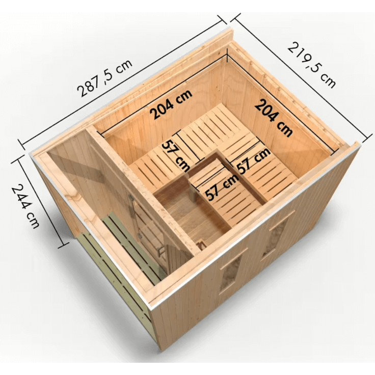 Karibu Saunahaus Laguna mit 9kW Ofen in zwei Farben erhältlich naturbelassen – Bild 6