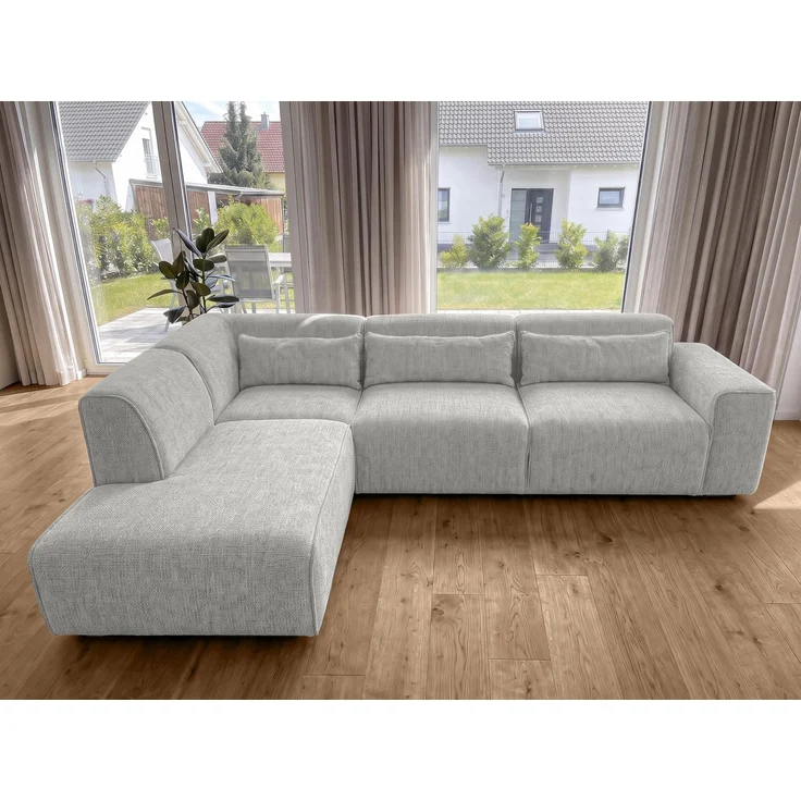 AX LIVING Wohnlandschaft mit Schlaffunktion Ruyam Schlafsofa Hellgrau L – Bild 3
