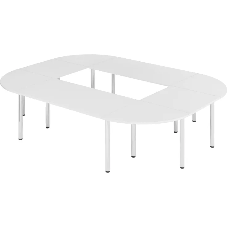 bümö Konferenztisch O-Form 320x240 cm großer Besprechungstisch in weiß, Besprechungstisch mit Chromfüßen, Meetingtisch für 10 Personen, Tisch für Besprechungsraum & Meeting, SETK4-W-C