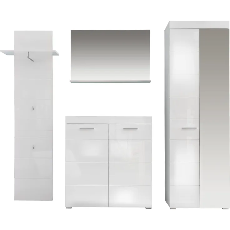 Garderobenset Amanda 4 teilig weiß Hochglanz 233 cm mit Garderobenschrank