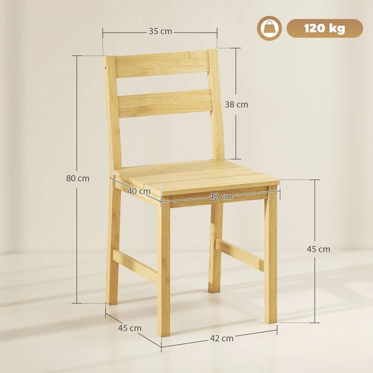 MELAYR, Set aus 2 Bambus-Esszimmerstühlen, Küchenstühle ohne Armlehnen mit Lattenrostsitz, Naturholz, 100 x 61 x 9 cm – Bild 5