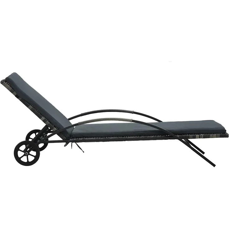 Sonnenliege, Gartenliege mit Auflage & Rädern Poly Rattan Anthrazit – Bild 2