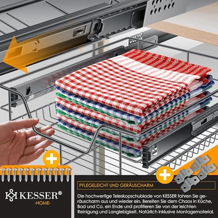 KESSER® Teleskopschublade 30-60cm Schrankbreite verchromt aus Edelstahl Schubladeneinsatz für Küchenschrank Korbauszug Schrankauszug 1x 50cm - Anthrazit – Bild 7