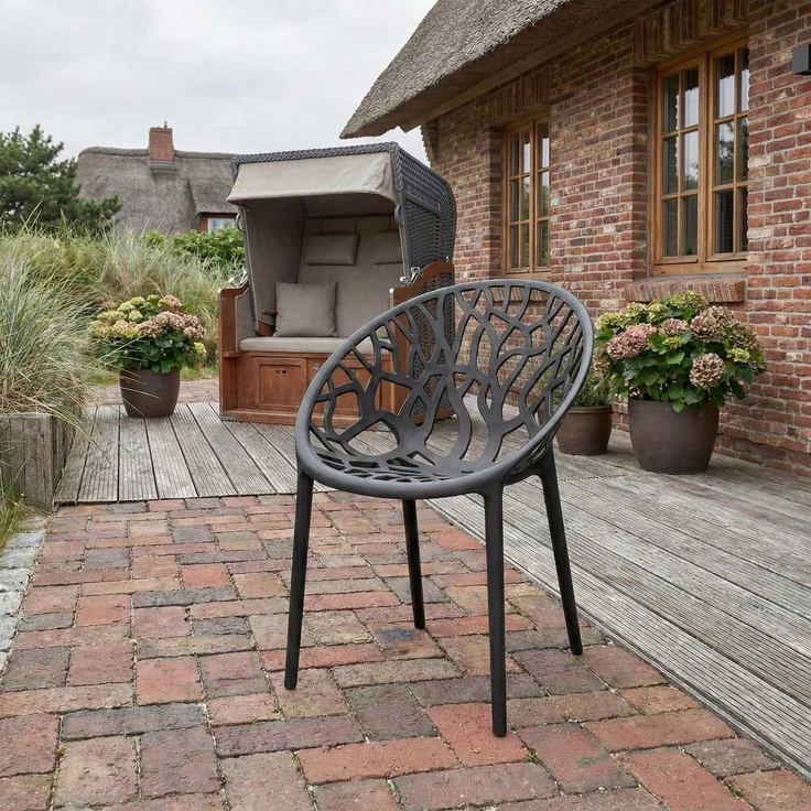 CLP 4er Set 'Hope' Gartenstuhl mit Armlehnen, stapelbar & wetterfest, recyceltem Polypropylen, Schwarz – Bild 3