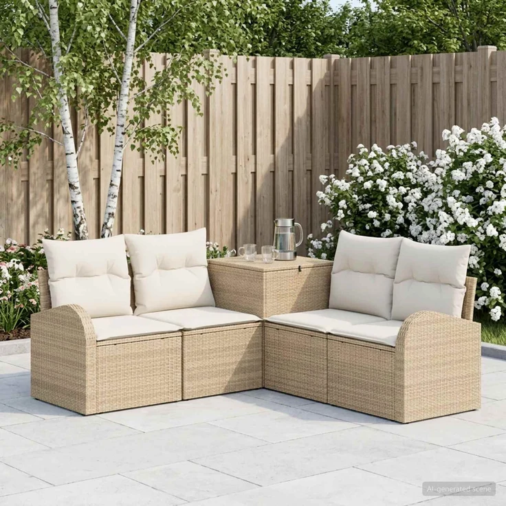 vidaXL Sofa Set 5 stk. Beige und Cremeweiß Polyrattan und Stahl 3447782 – Bild 1