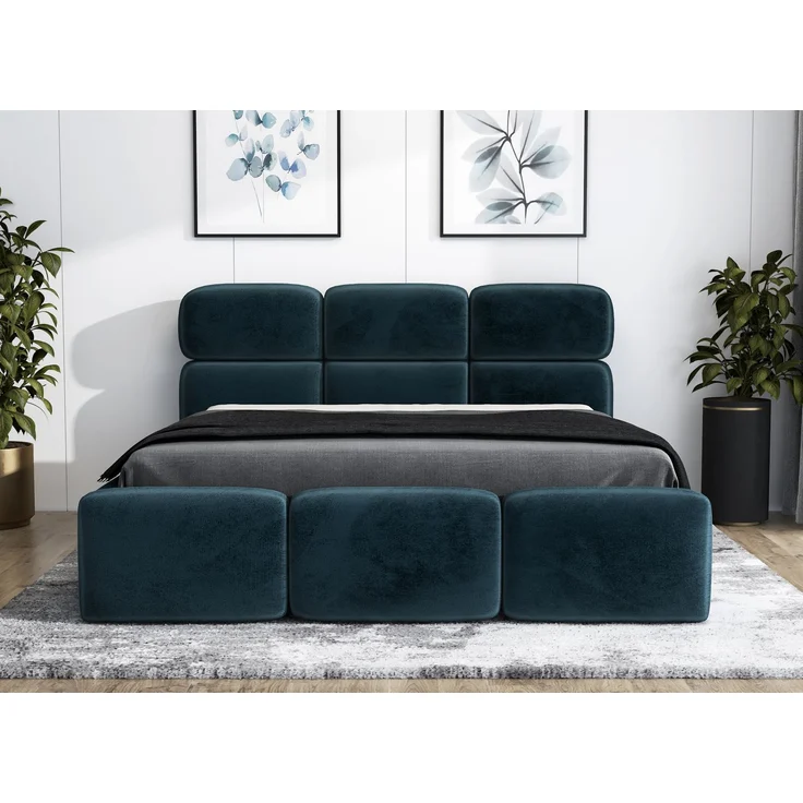 Polsterbett MAROKO 140x200 mit Matratze, Bettkasten und Lattenrost. Farbe: Azur 12 – Bild 1