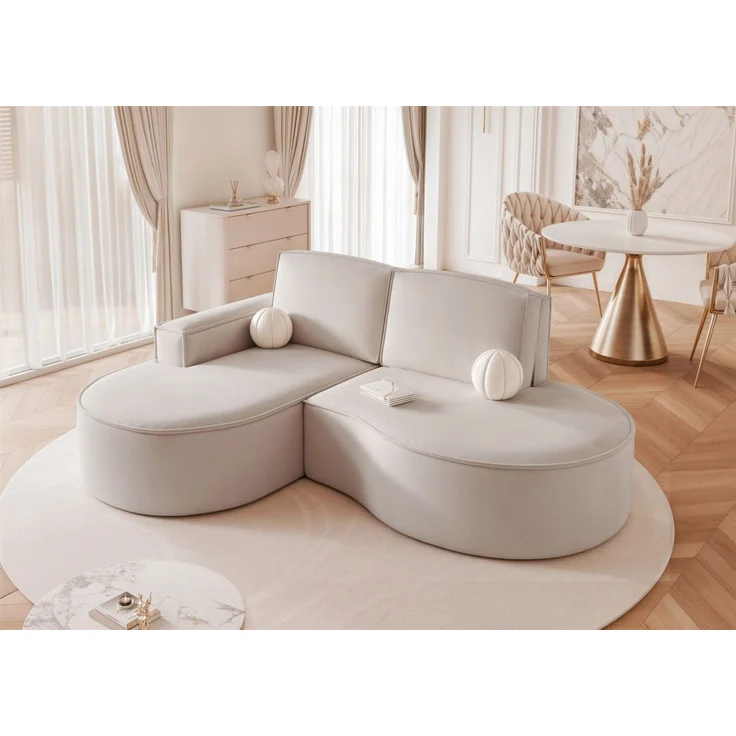 Ecksofa Designersofa Sofa ARLET in Stoff Riviera Hellbeige Ottomane Links – Bild 2