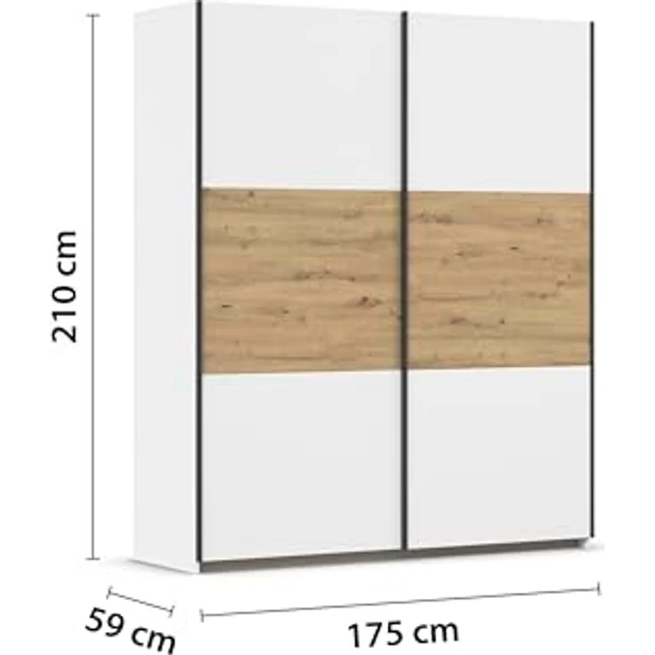Rauch Möbel Neo, Schwebetürenschrank, Kleiderschrank, Kleiderschränke, Garderobe, Schrank mit Stauraum, 2-türig, Farbe Weiß/Eiche Artisan, 175 x 210 x 59 cm – Bild 4